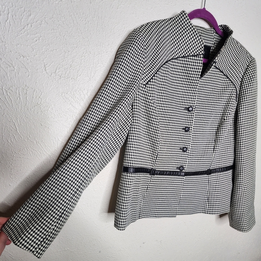 John Meyer Collection Vintage Houndstooth Blazer with Faux Leather Work Jacket - Picture 7 of 11